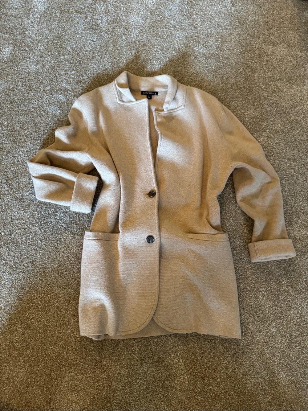 J. Crew Women's Beige/Tan Single-Breasted Jacket with pockets size L